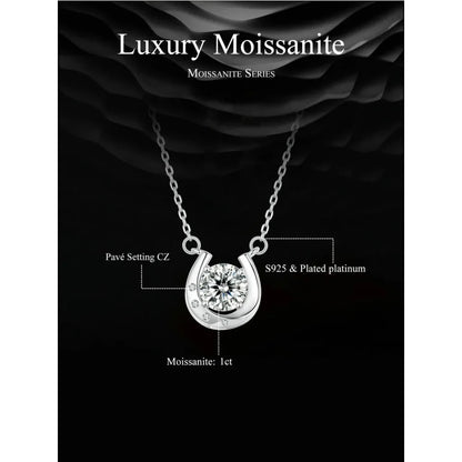 Lucky Charm - Sterling Silver Horseshoe Necklace with Sparkling Moissanite - Necklaces