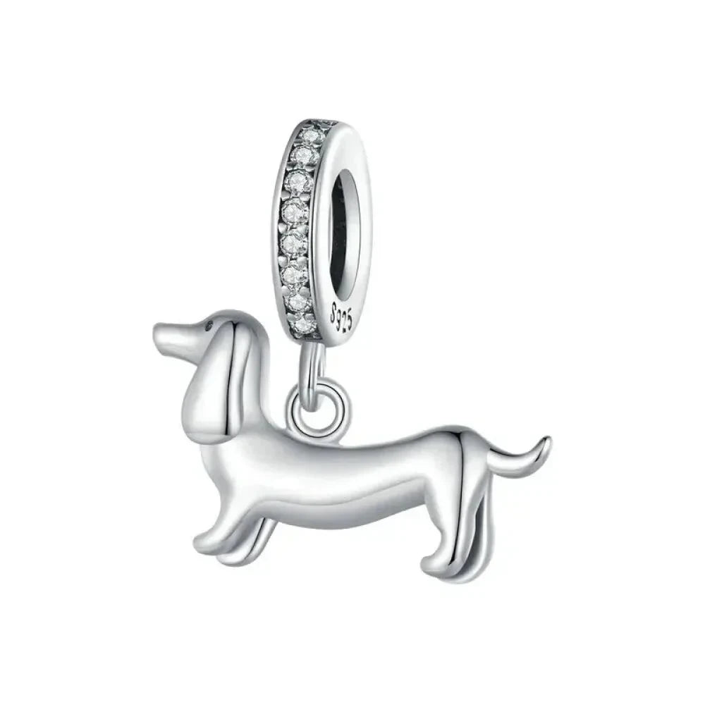 Genuine 925 Sterling Silver Pet Dog Charm for Bracelet - Poodle Dachshund Pendant - Scc2561 - Charms