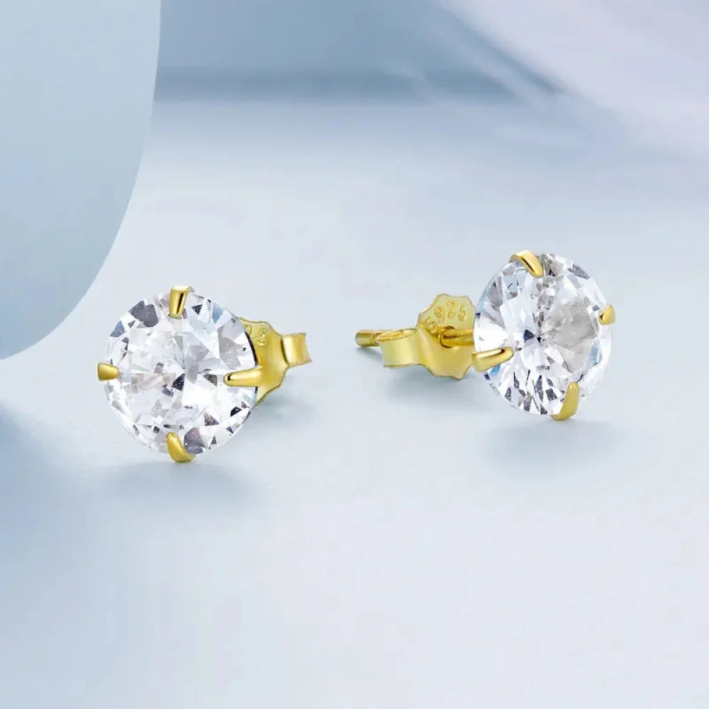 CZ Stud Earrings - 925 Sterling Silver Platinum Plated - Round Cubic Zirconia Hypoallergenic 4mm 5mm 6mm 7mm BSE166