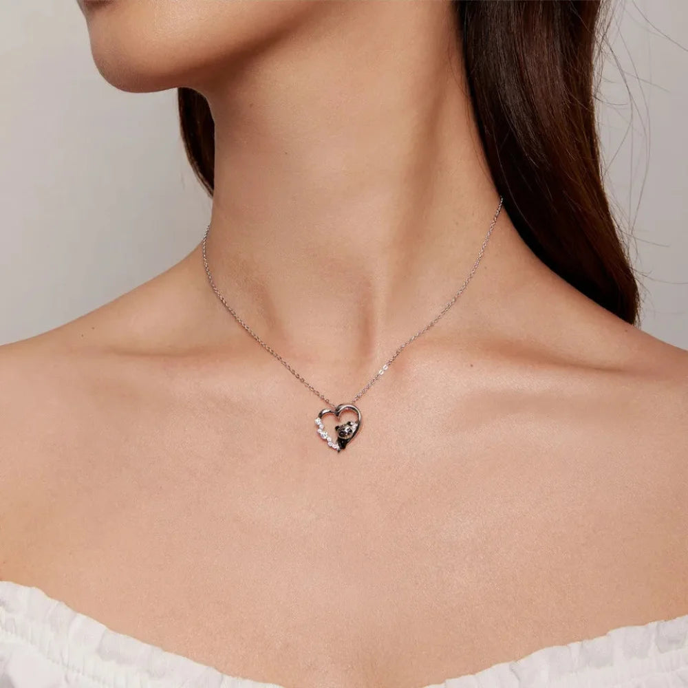 925 Sterling Silver Baby Panda Crystal Necklace | Enamel Cute Animal Charm Chain Link | Women’s Gift - 17.71’’ SCN453