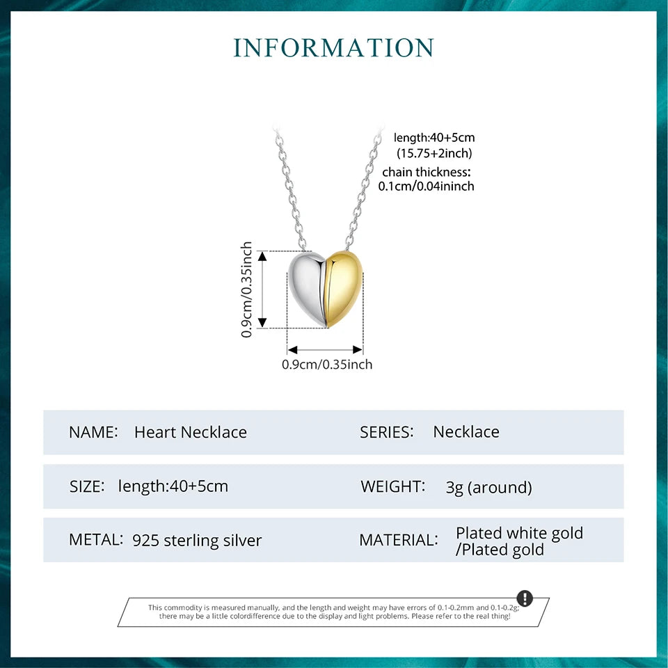 Gold Plated Heart Pendant Necklace for Women - 925 Sterling Silver Couple jewellery - Necklaces