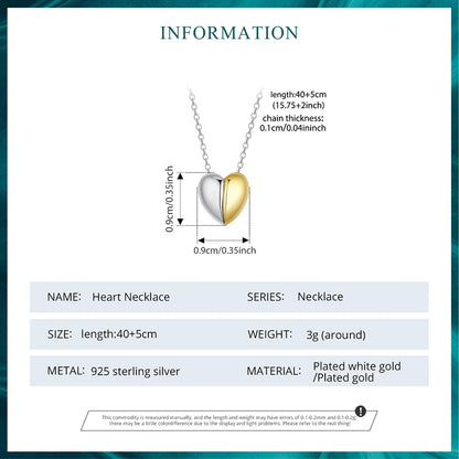 Gold Plated Heart Pendant Necklace for Women - 925 Sterling Silver Couple jewellery - Necklaces