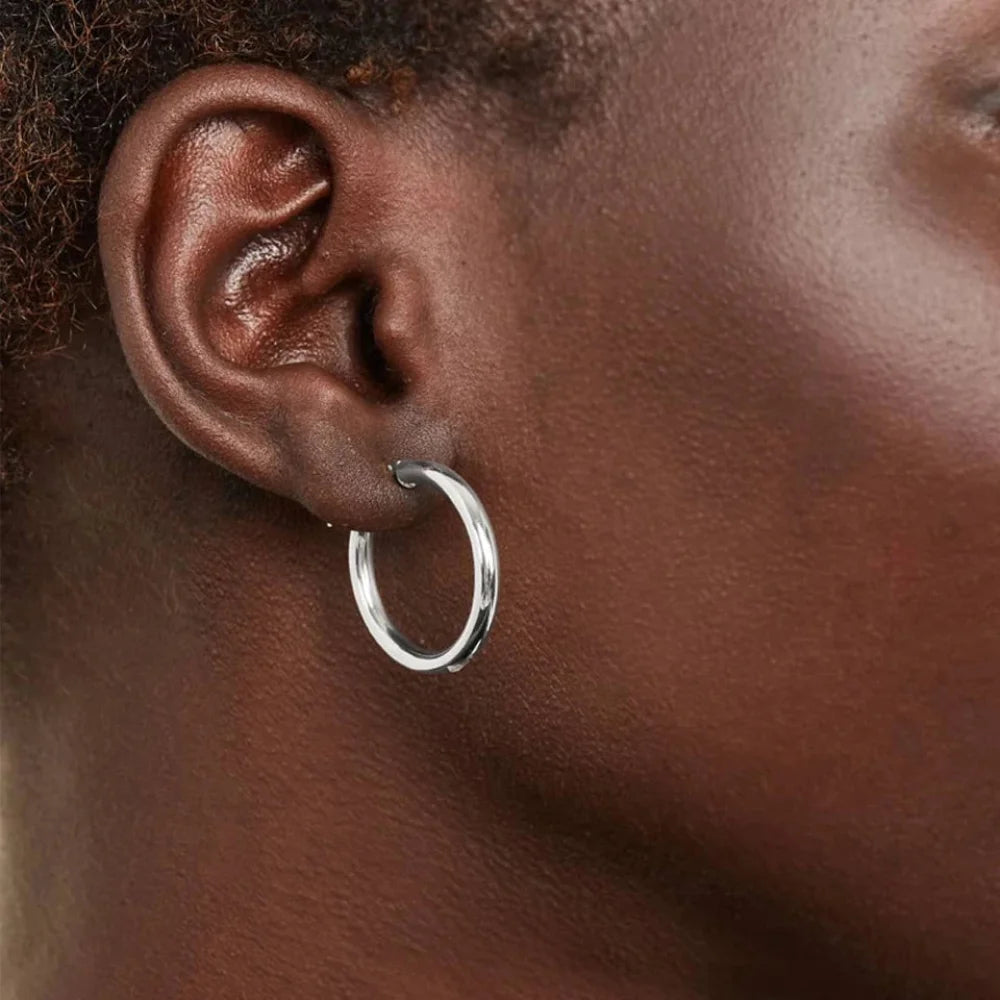 14K White Gold-Plated 925 Sterling Silver Hoop Earrings - Stylish and Hypoallergenic jewellery for Women