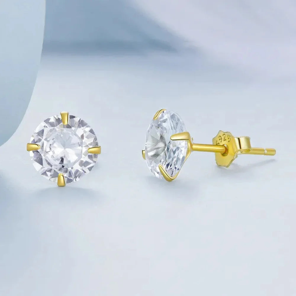 CZ Stud Earrings - 925 Sterling Silver Platinum Plated - Round Cubic Zirconia Hypoallergenic 4mm 5mm 6mm 7mm BSE166