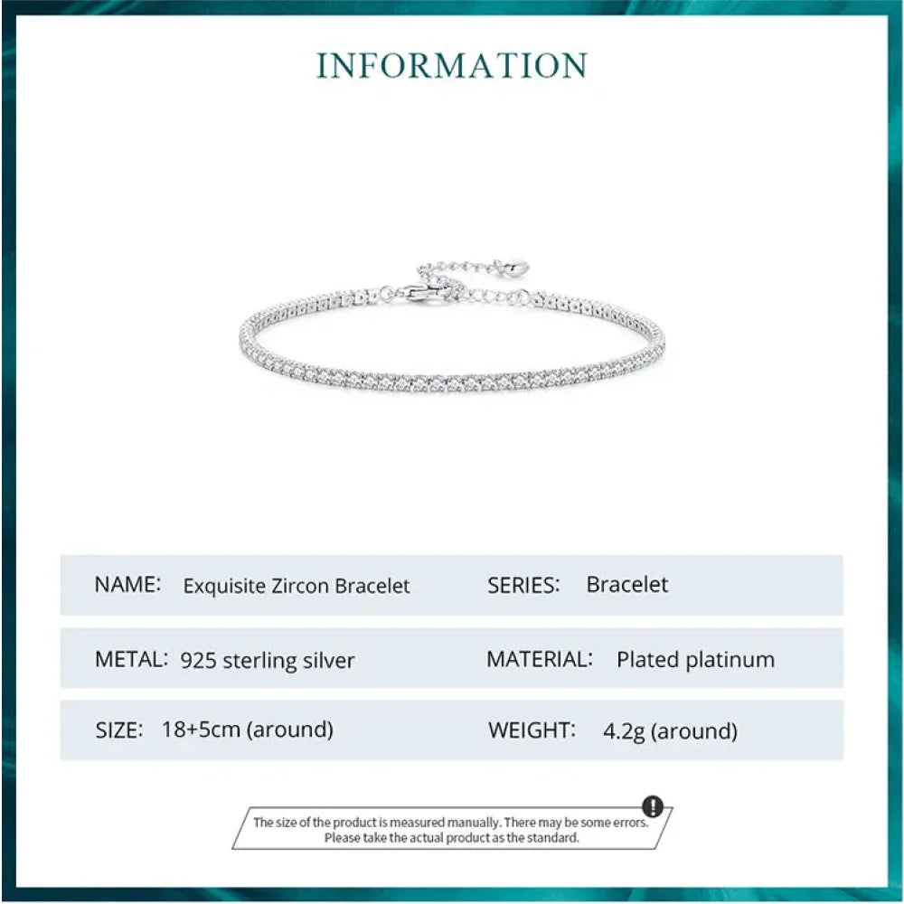 Exquisite 925 Sterling Silver Adjustable Tennis Bracelet - Platinum Plated with Clear 3mm Cubic Zirconia - Bracelets