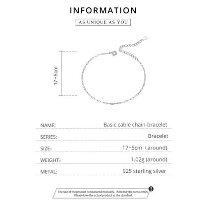 925 Sterling Silver Gold Cable Chain Bracelet | Hollow Link Women’s Fashion jewellery SCB221 - Bracelets