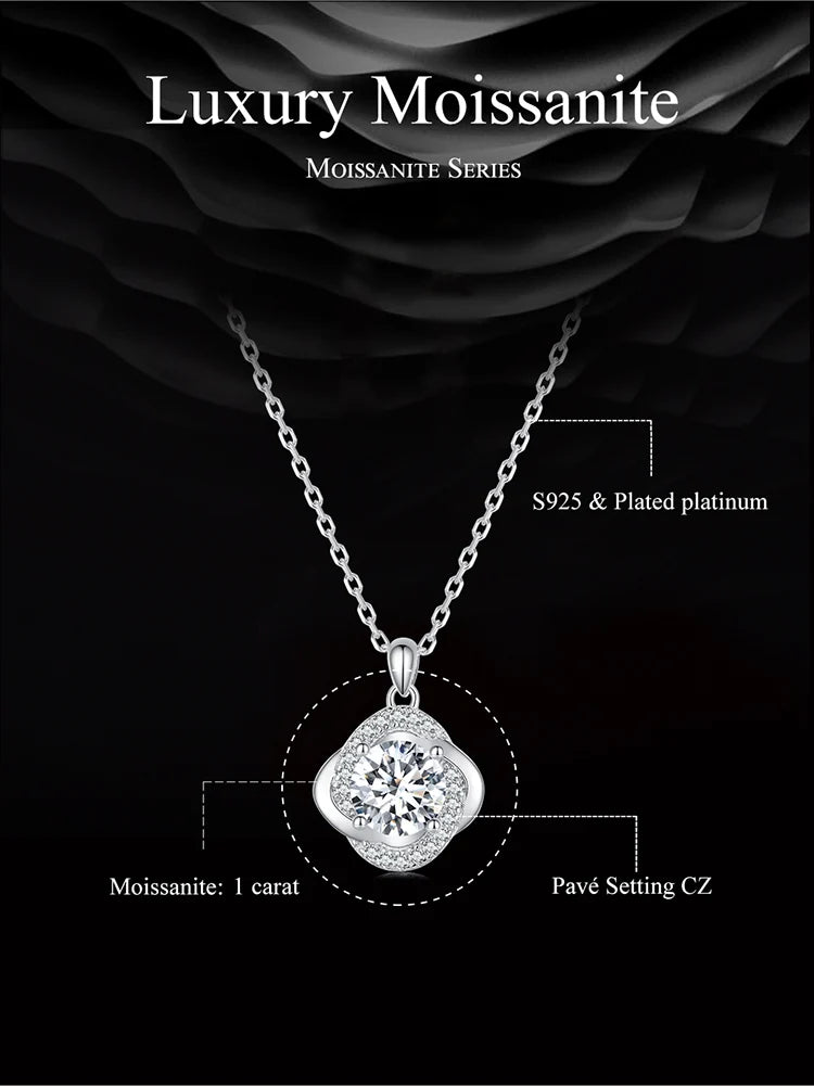 Lucky Clover 1ct Moissanite Sterling Silver Pendant Necklace - Necklaces