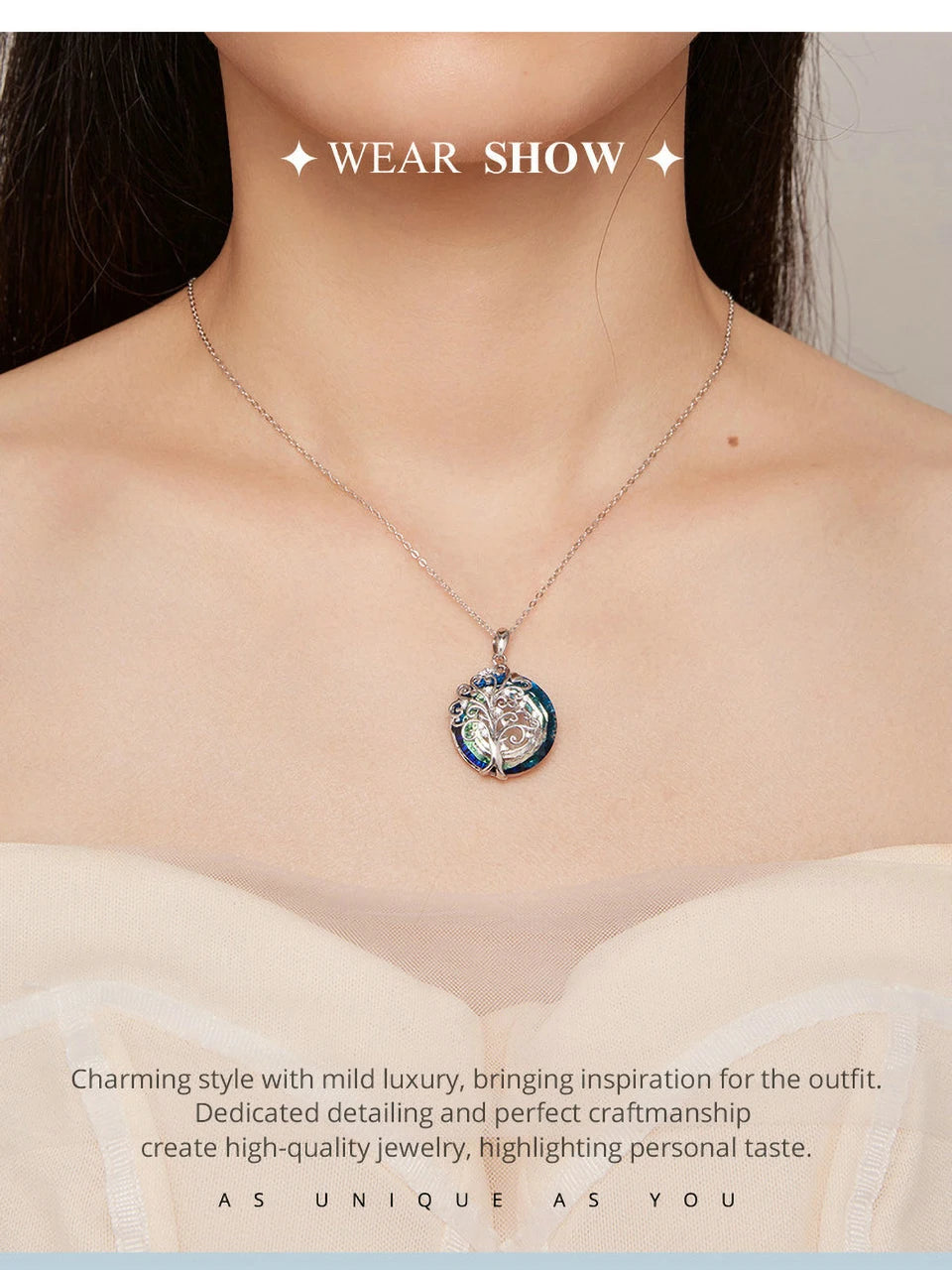 Celestial Harmony: Angel Ring Evil Eye & Tree of Life Sterling Silver Necklace - Pendant Necklaces