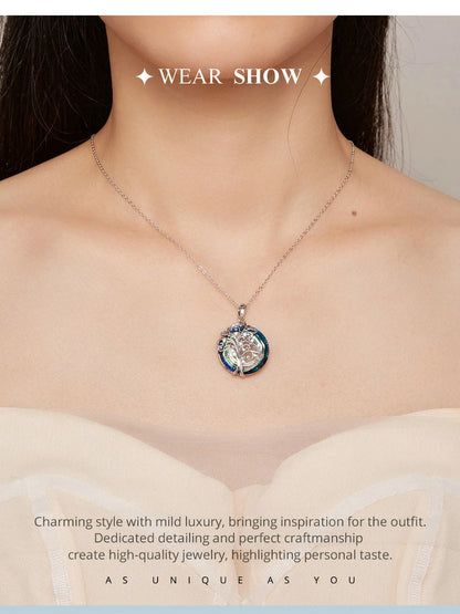 Celestial Harmony: Angel Ring Evil Eye & Tree of Life Sterling Silver Necklace - Pendant Necklaces