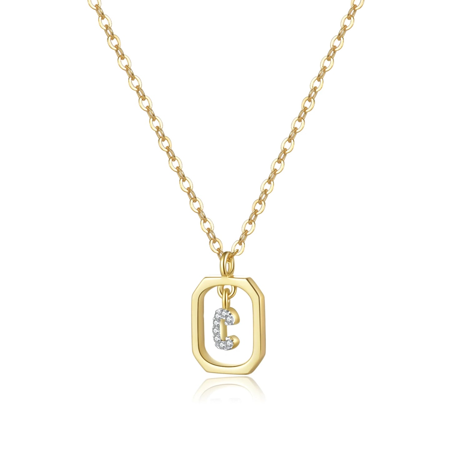 Personalized Initial Sterling Silver Pendant Necklace - Gold C - Necklaces