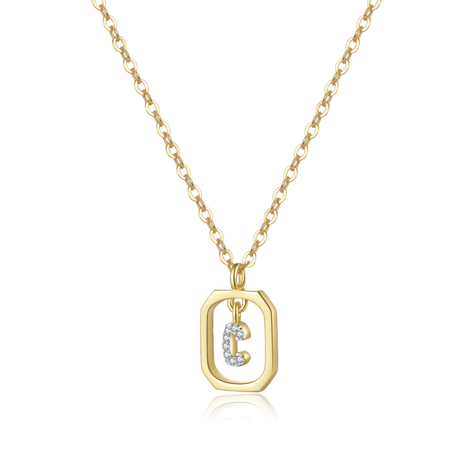 Personalized Initial Sterling Silver Pendant Necklace - Gold C - Necklaces