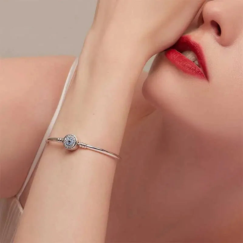 Protective Blue Evil Eye Sterling Silver Bracelet Bangle - Bracelets