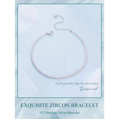 Exquisite 925 Sterling Silver Adjustable Tennis Bracelet - Platinum Plated with Clear 3mm Cubic Zirconia - Bracelets