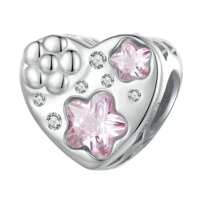925 Sterling Silver DIY Heart Charm with Pink Zircon - BSC777 - Scc2448 - Charms