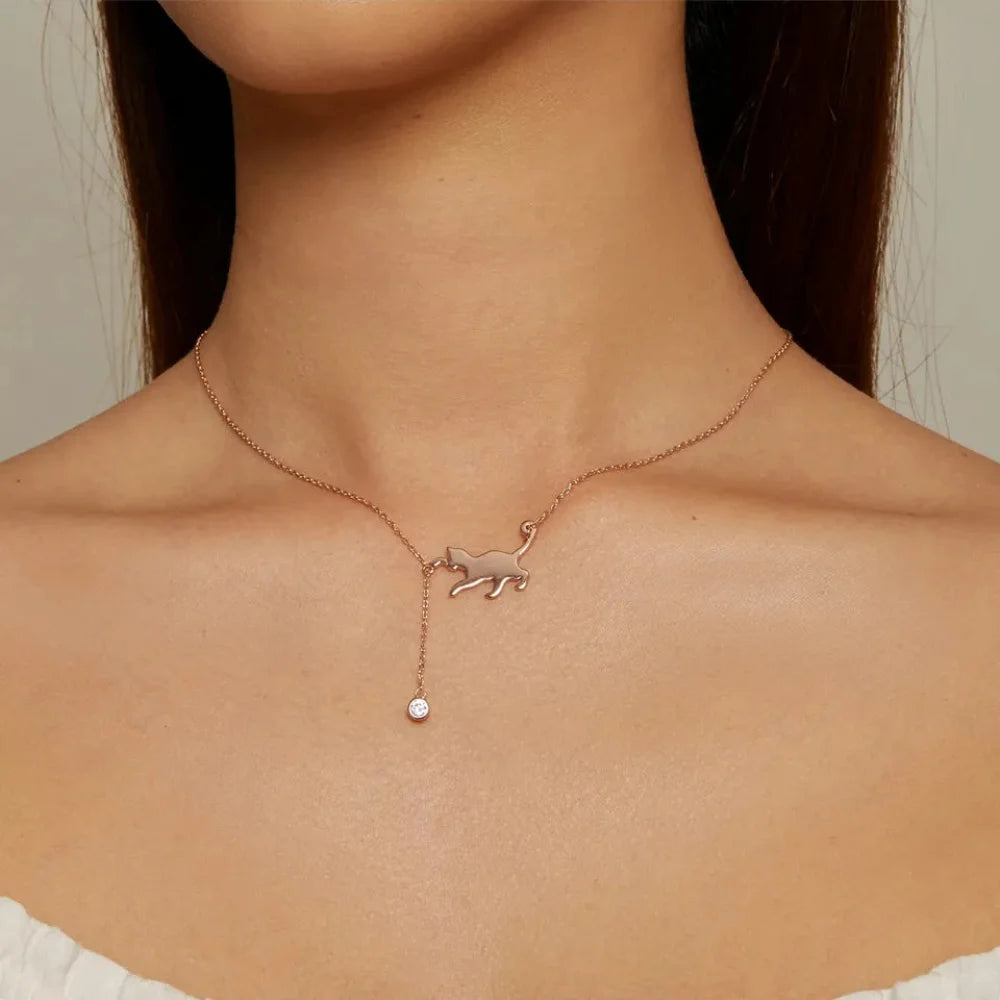 Breathtaking 925 Sterling Silver Cat Necklace | Elegant Pendant Collarbone jewellery SCN232 in 3 Colors - Necklaces