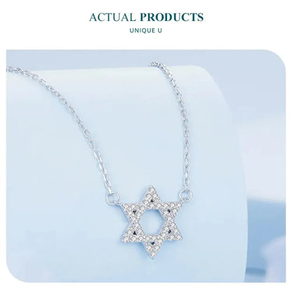925 Sterling Silver Hexagonal Star Pendant Necklace - CZ Pave Setting - Fine jewellery BSN290 - Necklaces