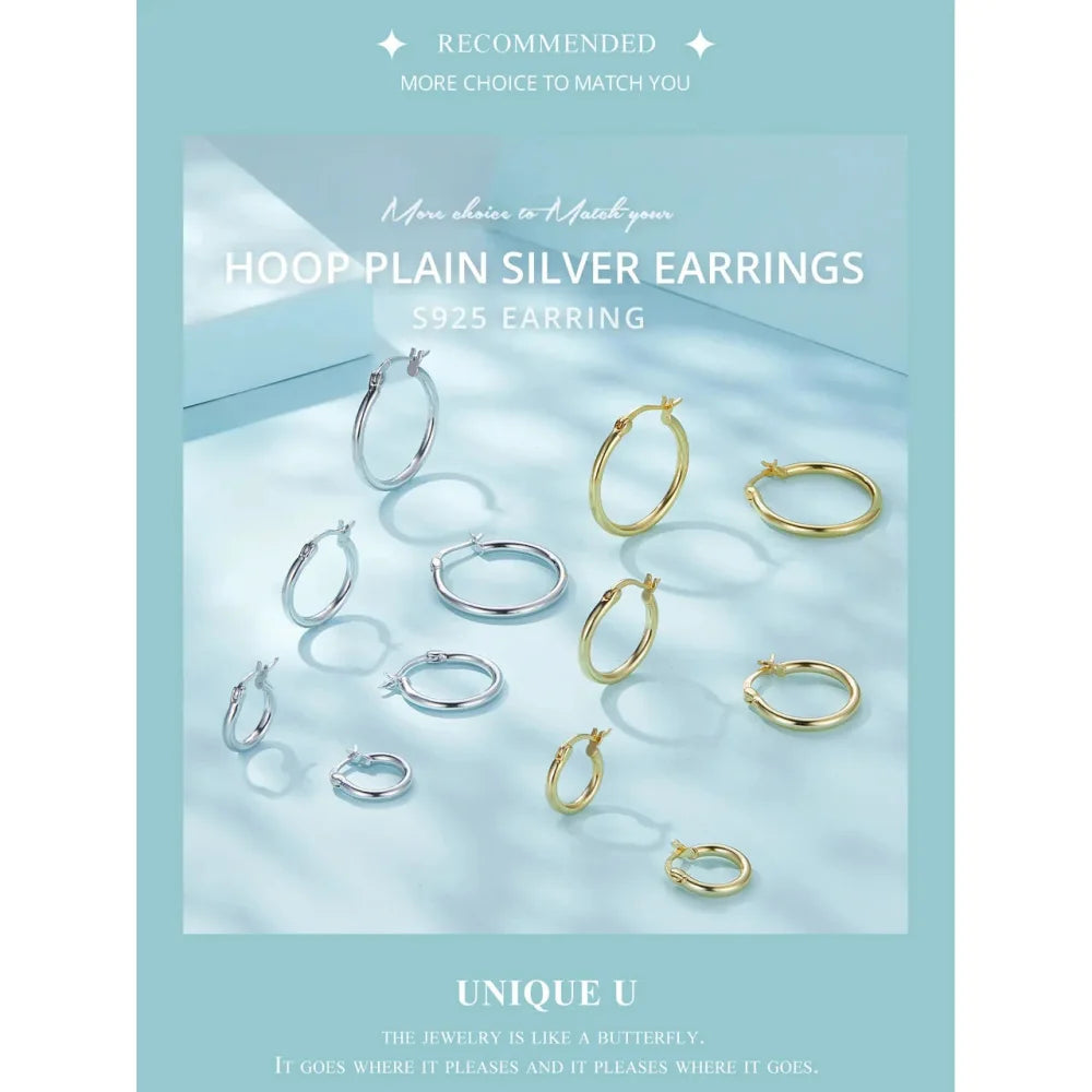 14K White Gold-Plated 925 Sterling Silver Hoop Earrings - Stylish and Hypoallergenic jewellery for Women