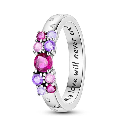 Eternal Love Sterling Silver Cluster Ring with Engraved Message - 6 - Rings