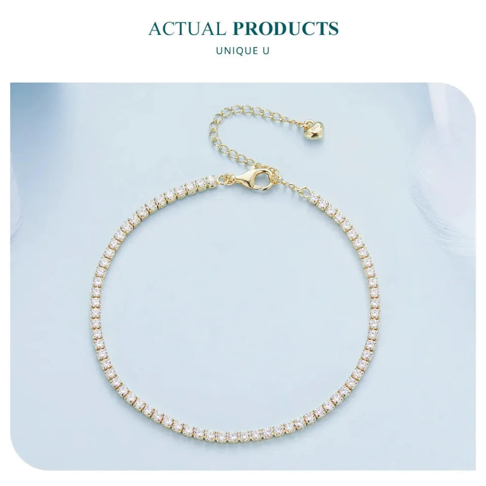 Exquisite 925 Sterling Silver Adjustable Tennis Bracelet - Platinum Plated with Clear 3mm Cubic Zirconia - Bracelets