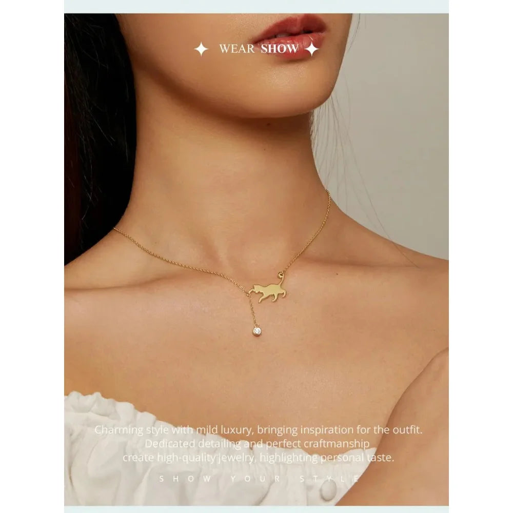 Breathtaking 925 Sterling Silver Cat Necklace | Elegant Pendant Collarbone jewellery SCN232 in 3 Colors - Necklaces