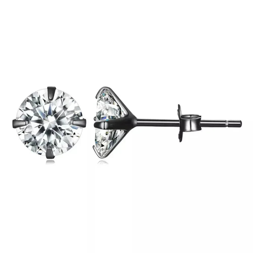 CZ Stud Earrings - 925 Sterling Silver Platinum Plated - Round Cubic Zirconia Hypoallergenic 4mm 5mm 6mm 7mm BSE166