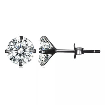 CZ Stud Earrings - 925 Sterling Silver Platinum Plated - Round Cubic Zirconia Hypoallergenic 4mm 5mm 6mm 7mm BSE166