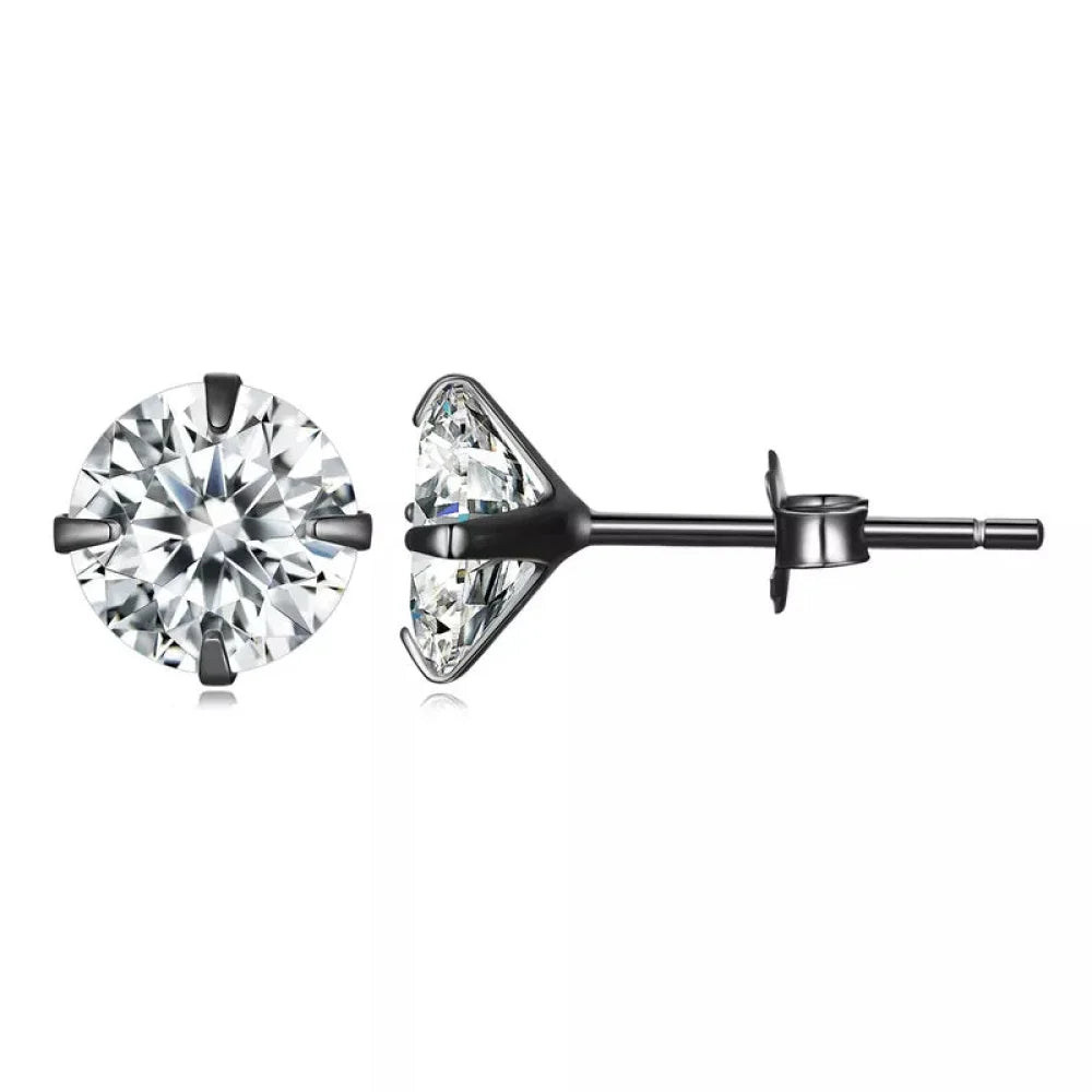 CZ Stud Earrings - 925 Sterling Silver Platinum Plated - Round Cubic Zirconia Hypoallergenic 4mm 5mm 6mm 7mm BSE166