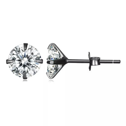 CZ Stud Earrings - 925 Sterling Silver Platinum Plated - Round Cubic Zirconia Hypoallergenic 4mm 5mm 6mm 7mm BSE166
