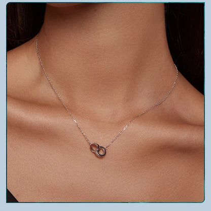 Interlocking Circles: Sterling Silver Double Ring Chain Necklace - Necklaces