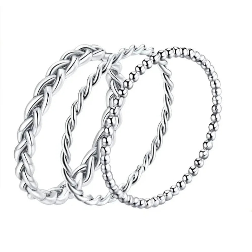 925 Sterling Silver Braided Texture Twisted Eternity Band Stackable Rings - Fine jewellery