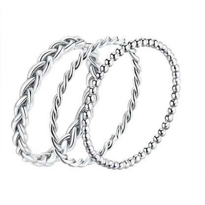 925 Sterling Silver Braided Texture Twisted Eternity Band Stackable Rings - Fine jewellery