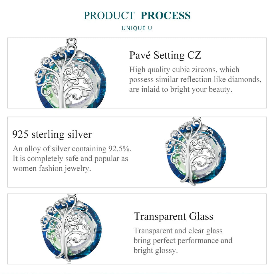 Celestial Harmony: Angel Ring Evil Eye & Tree of Life Sterling Silver Necklace - Pendant Necklaces
