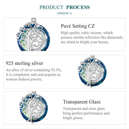 Celestial Harmony: Angel Ring Evil Eye & Tree of Life Sterling Silver Necklace - Pendant Necklaces