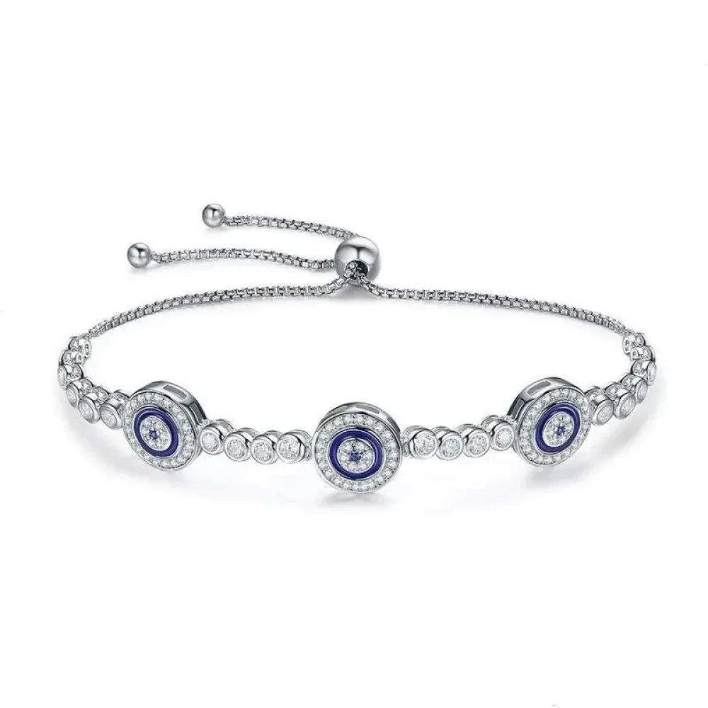Genuine 925 Sterling Silver Luxury Evil Eye Tennis Bracelet - Blue Cubic Zircon Crystal Accent jewellery SCB002