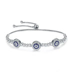 Genuine 925 Sterling Silver Luxury Evil Eye Tennis Bracelet Blue Cubic Zircon Crystal Accent Jewelry Scb002 Bracelets