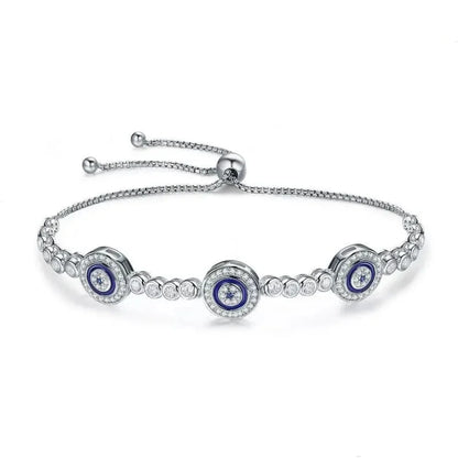 Genuine 925 Sterling Silver Luxury Evil Eye Tennis Bracelet - Blue Cubic Zircon Crystal Accent jewellery SCB002