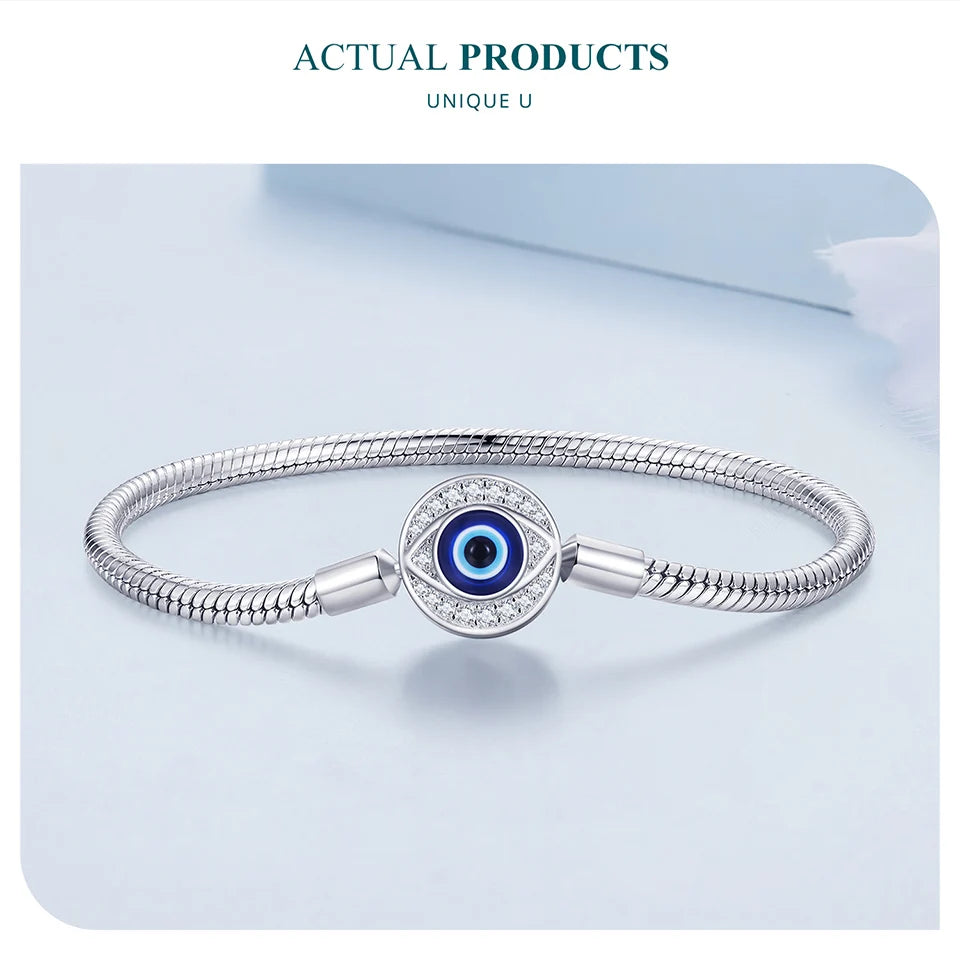 Protective Evil Eye Charm Sterling Silver Snake Chain Bracelet - Bracelets
