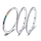 925 Sterling Silver Cz Simulated Diamond Stackable Ring Platinum Plated Eternity Bands For Women Rings