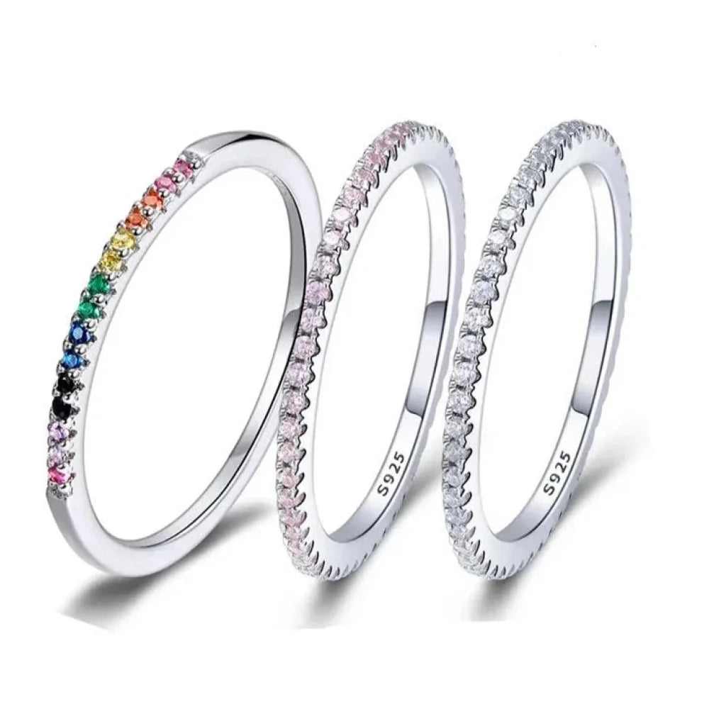 925 Sterling Silver CZ Simulated Diamond Stackable Ring Platinum Plated Eternity Bands for Women - Rings