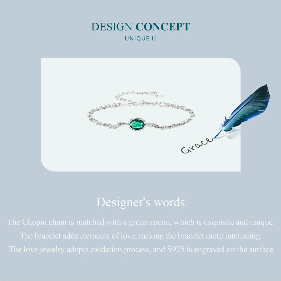 Elegant Green Zircon Chopin Sterling Silver Bracelet - Bracelets