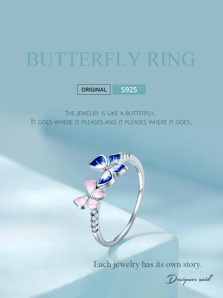 Flutter of Elegance: Sterling Silver CZ Butterfly Band Ring - Rings