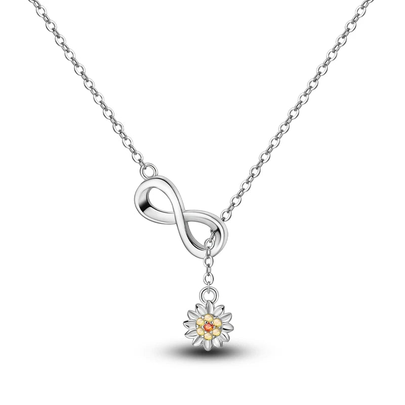 Endless Sunshine Sterling Silver Infinity Necklace With Sunflower Necklaces