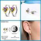 Elegant Pansy Flower Sterling Silver Hoop Earrings With Cubic Zirconia