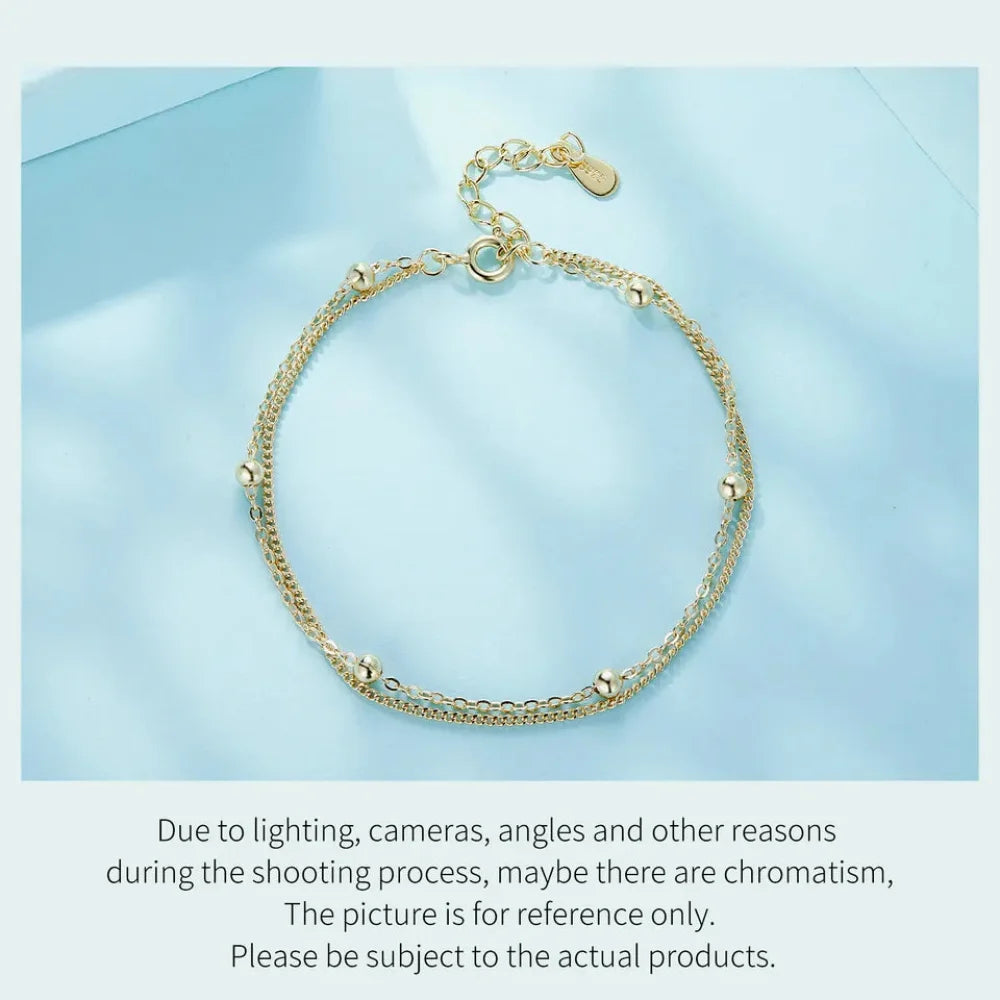 Double-Layered Round Beads 925 Sterling Silver Chain Bracelet with 14K Gold Plating - Bracelets