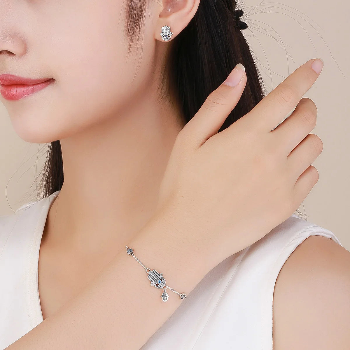Protective Sterling Silver Lobster Clasp Blue Evil Eye Charm Bracelet - Bracelets
