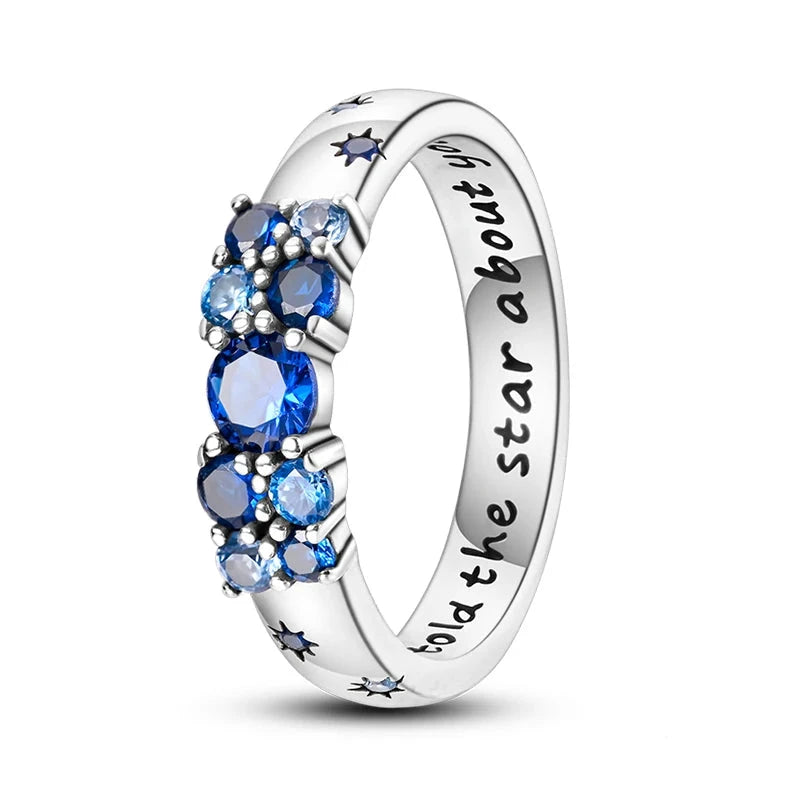 Celestial Love Sterling Silver Cluster Ring with Engraved Message - 8 - Rings