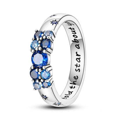 Celestial Love Sterling Silver Cluster Ring with Engraved Message - 8 - Rings