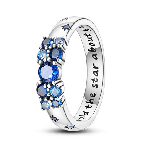 Celestial Love Sterling Silver Cluster Ring with Engraved Message 8 Rings