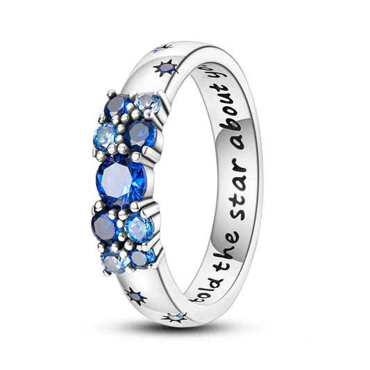 Celestial Love Sterling Silver Cluster Ring with Engraved Message - 8 - Rings