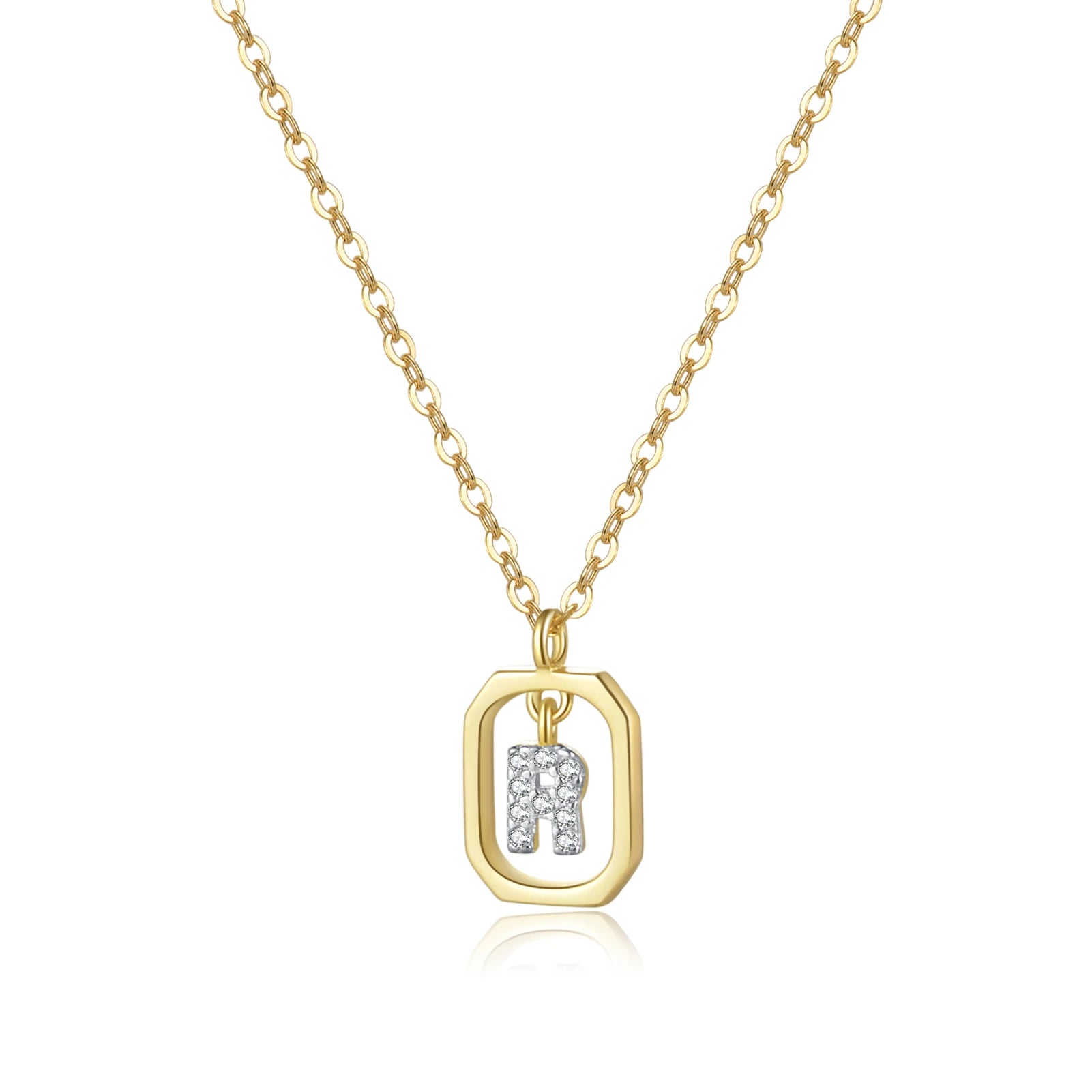 Personalized Initial Sterling Silver Pendant Necklace - Gold R - Necklaces